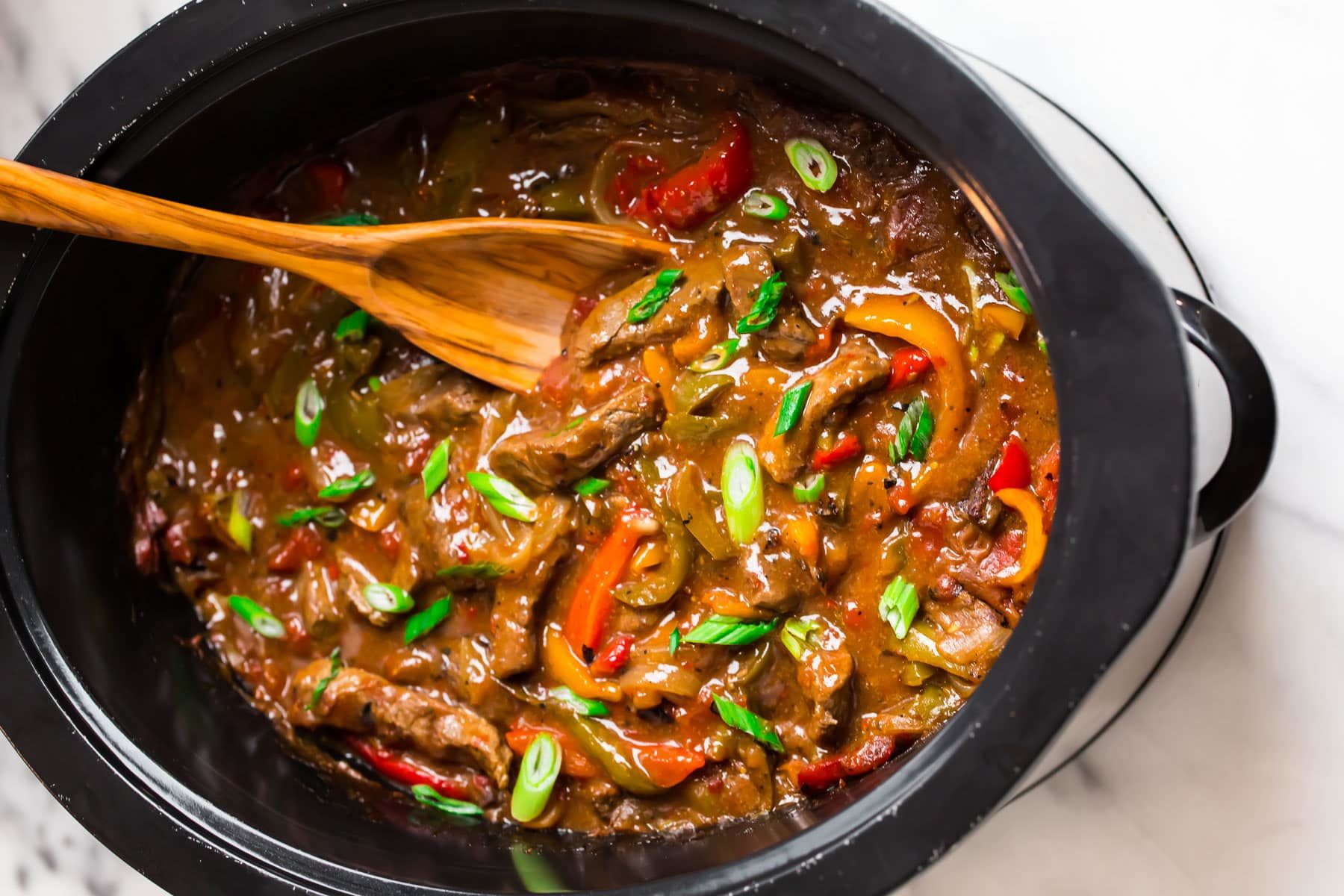 Joe’s Slow-Cooked Sirloin with Peppers